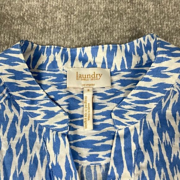 Laundry by Shelli Segal Blue White Sleeveless Blouse Button-down Top V Neck 8 - Picture 3 of 5